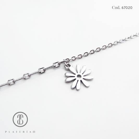 TOBILLERA RODINADA MARGARITA 22CM PLATA.925