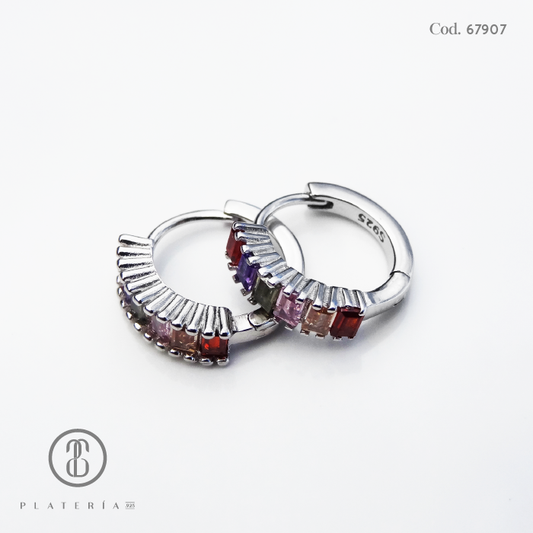 HUGGIE RODINADO BAGUETTE COLORES 15MM PLATA.925