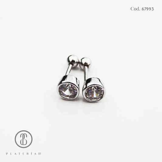 ARETE RODINADO BISELADO 4MM CIERRE BOLITA PLATA.925