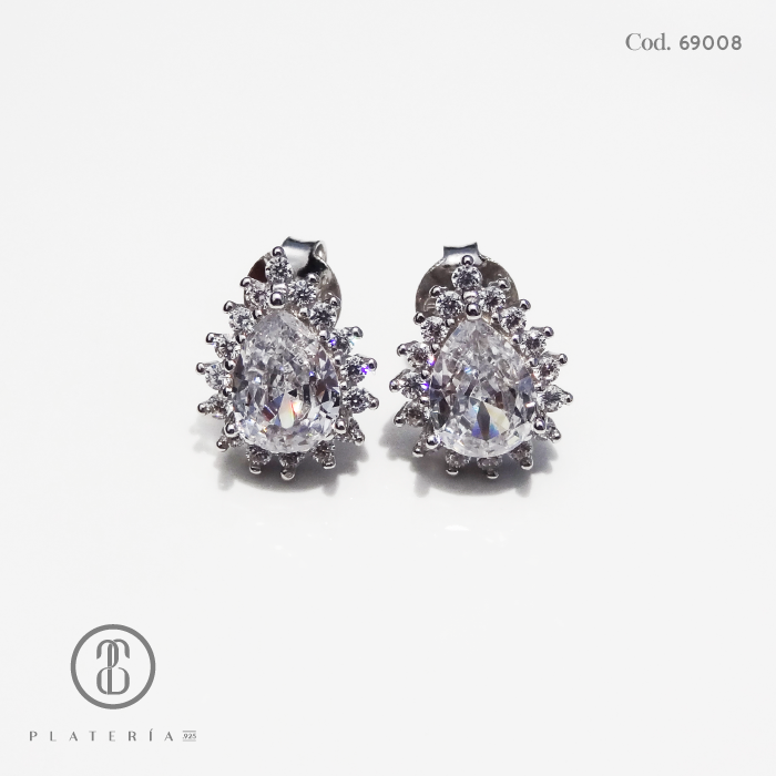 JUEGO RODINADO GOTA ZIRCON PLATA.925