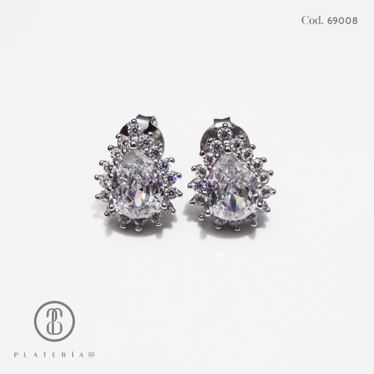 JUEGO RODINADO GOTA ZIRCON PLATA.925