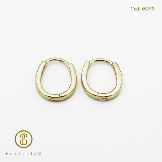 HUGGIE DORADA BAÑO 14K OVALADA PLATA.925