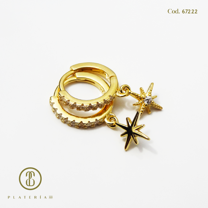 HUGGIE DORADO BAÑO 14K DESTELLO PLATA.925