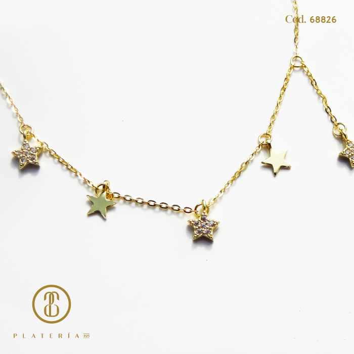 GARGANTILLA DORADA BAÑO 14K ESTRELLA PLATA.925