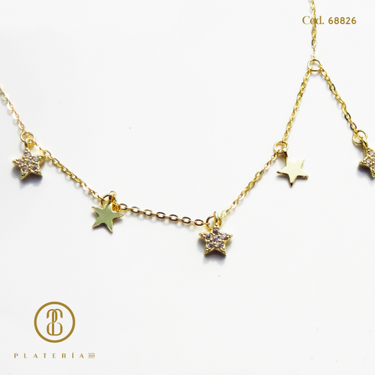 GARGANTILLA DORADA BAÑO 14K ESTRELLA PLATA.925