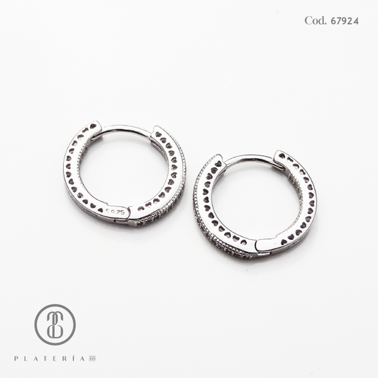 HUGGIE RODINADO 17MM PAVE PLATA.925