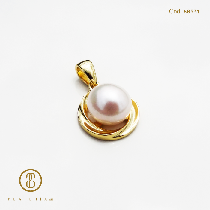 JUEGO DORADO BAÑO 14K PERLA CULTIVADA PLATA.925