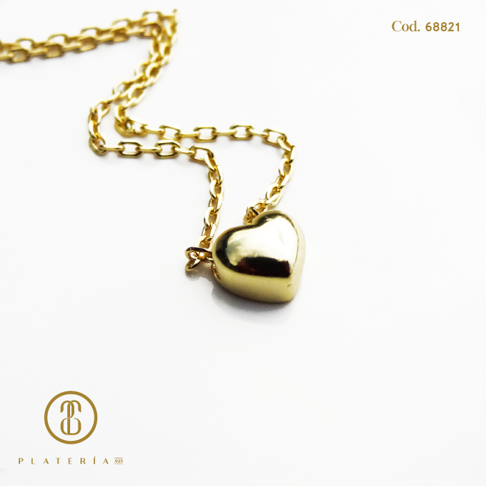 GARGANTILLA DORADA BAÑO 14K CORAZON LISO PLATA.925