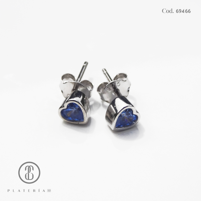 ARETE RODINADO CORAZON 5.5MM AGUAMARINA PLATA.925