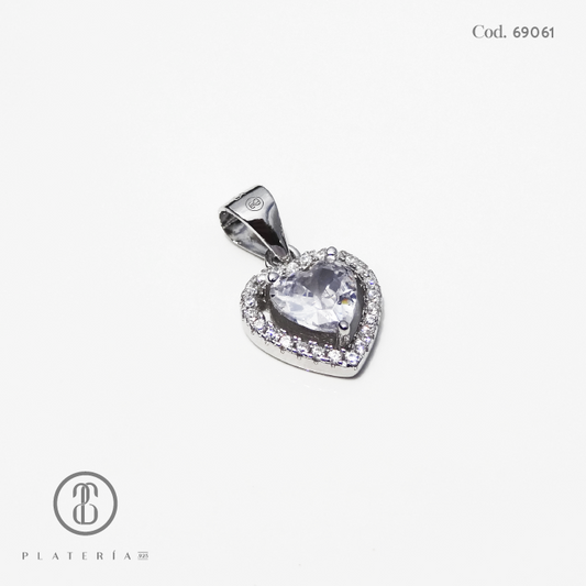 JUEGO RODINADO CORAZON ZIRCON PLATA.925