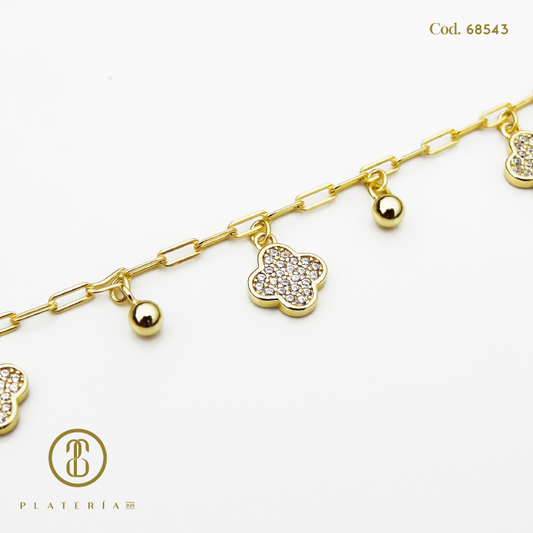 PULSERA DORADA BAÑO 14K TREBOL 17*3CM PLATA.925