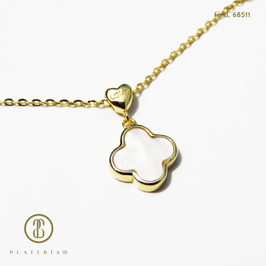 GARGANTILLA TREBOL NACAR DORADO BAÑO 14K PLATA.925