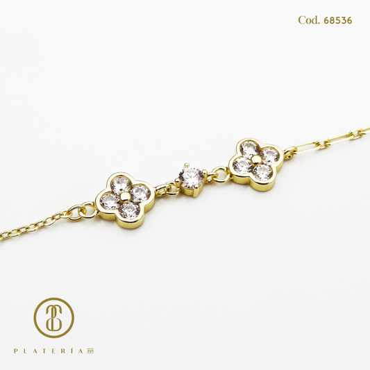PULSERA DORADA BAÑO 14K TREBOL 17*3CM PLATA.925