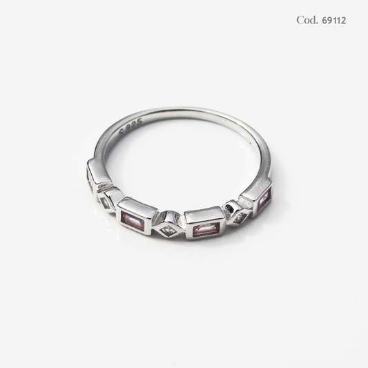 ANILLO RODINADO ZIRCON ROSADO PLATA.925