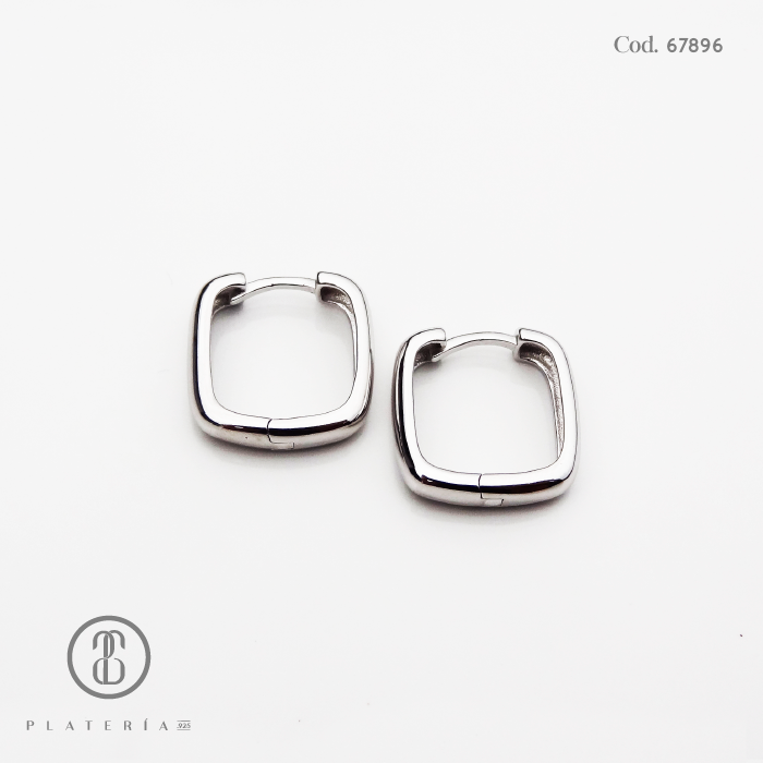 HUGGIE RODINADO 14MM CUADRADO PLATA.925