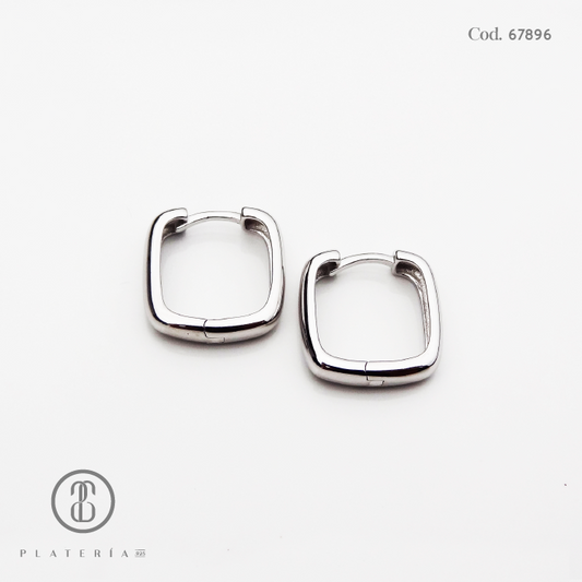 HUGGIE RODINADO 14MM CUADRADO PLATA.925