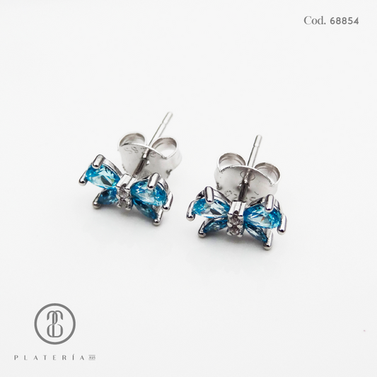 ARETE RODINADO MARIPOSA AGUAMARINA PLATA.925