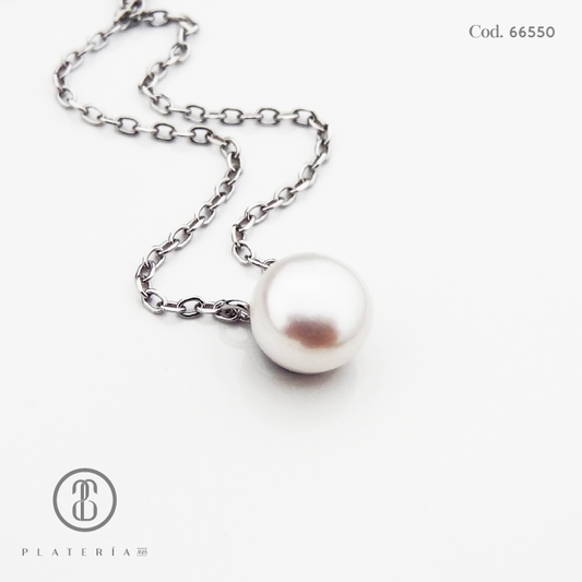 GARGANTILLA RODINADA PERLA CULTIVADA PLATA.925