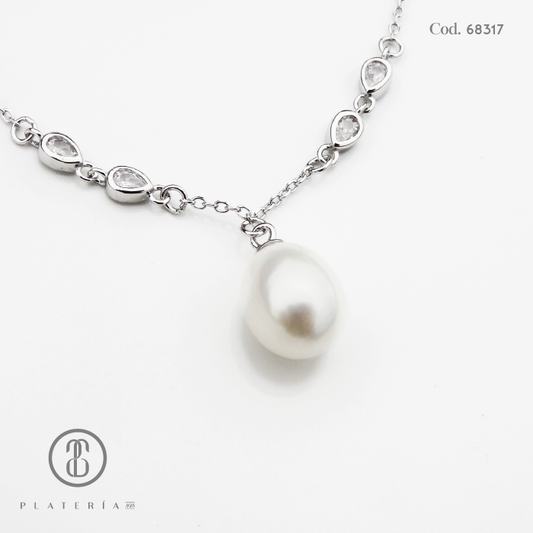 GARGANTILLA RODINADA PERLA CULTIVADA PLATA.925