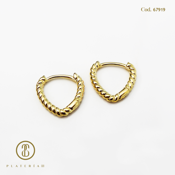 HUGGIE DORADO BAÑO 14K ENTRELAZO PLATA.925