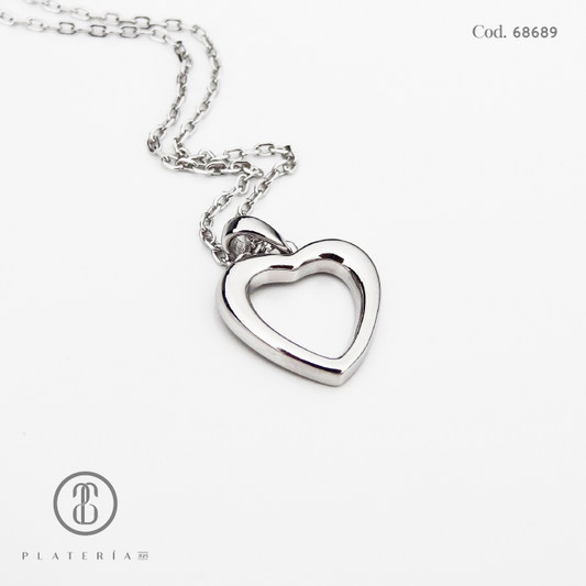 JUEGO RODINADO CORAZON LISO PLATA.925