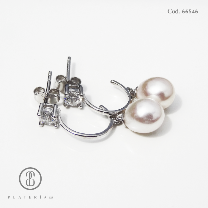 ARETE RODINADO PERLA CULTIVADA PLATA.925