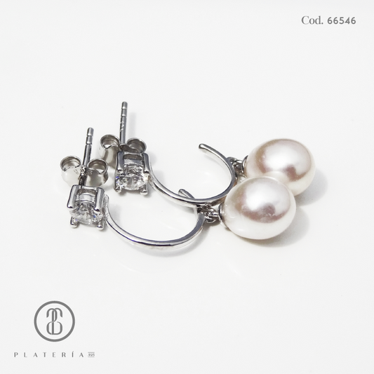 ARETE RODINADO PERLA CULTIVADA PLATA.925