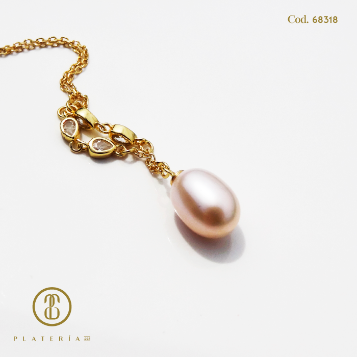 GARGANTILLA DORADA BAÑO 14K PERLA CULTIVADA PLATA.925