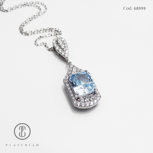 JUEGO RODINADO ZIRCON CELESTE Y BLANCO PLATA.925