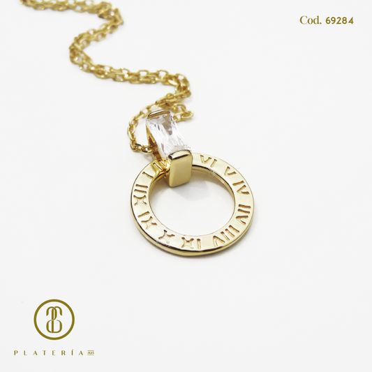 GARGANTILLA DORADA BAÑO 14K CIRCULO PLATA.925