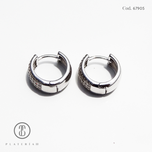 HUGGIE RODINADO 14MM PAVE PLATA.925