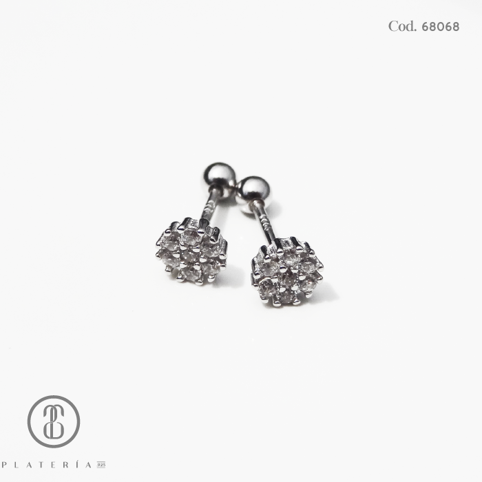 JUEGO RODINADO FLORCITA BLANCO CIERRE BOLITA PLATA.925