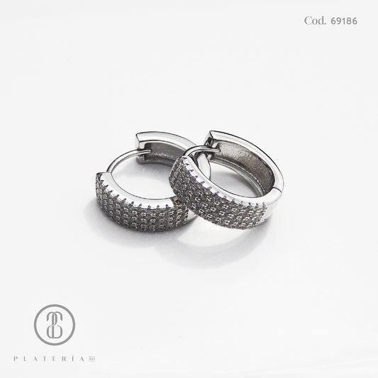 HUGGIE RODINADO 15MM PAVE PLATA.925