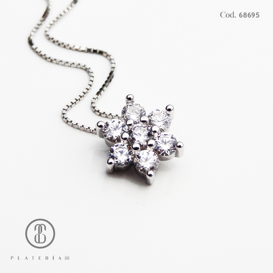 JUEGO RODINADO FLOR ZIRCON PLATA.925