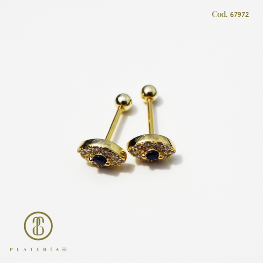 ARETE DORADO BAÑO14K OJITO CIERRE BOLITA PLATA.925