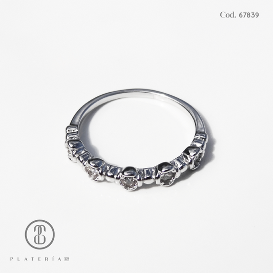 ANILLO RODINADO CINTILLO ROSITAS PLATA.925
