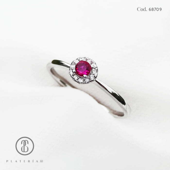 ANILLO RODINADO ZIRCON FUCSIA PLATA.925