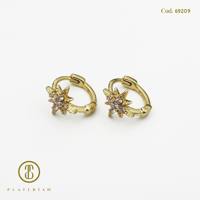 HUGGIE DORADO BAÑO 14K DESTELLO 8MM PLATA.925