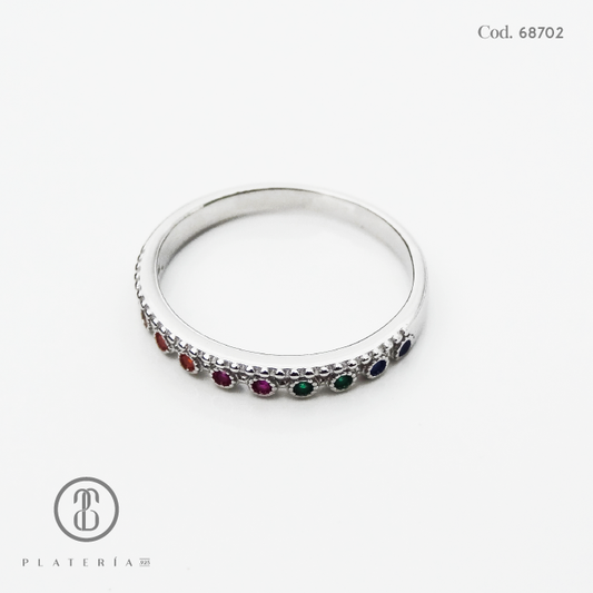 ANILLO RODINADO ZIRCON COLORES PLATA.925