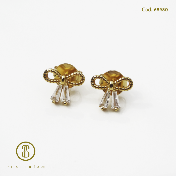 ARETE DORADO BAÑO 14K LAZO PLATA.925