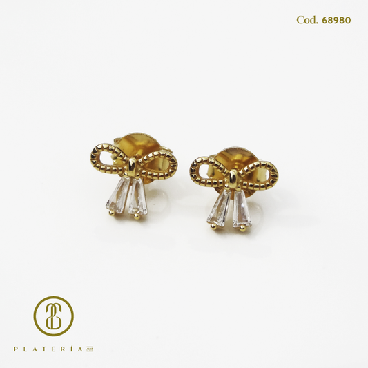 ARETE DORADO BAÑO 14K LAZO PLATA.925