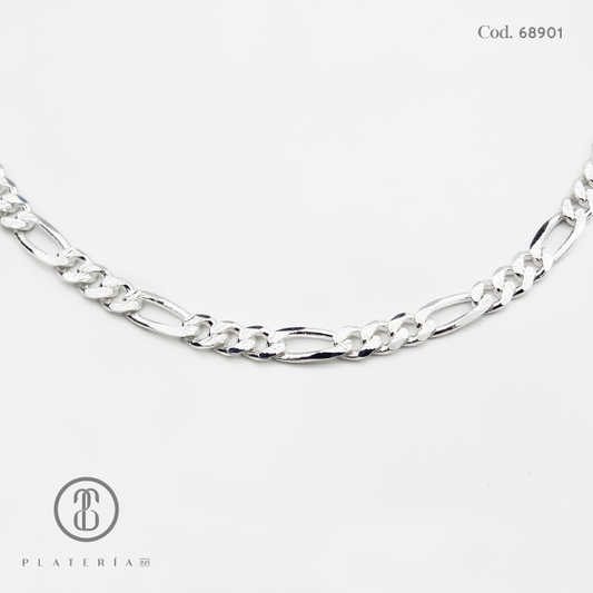 CADENA FIGARO 60CM DIAMANTADA PLATA.925