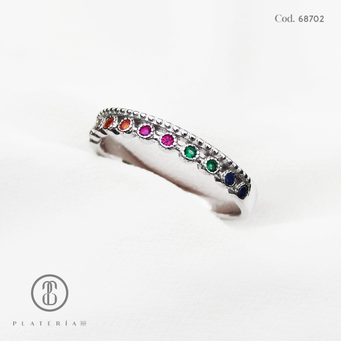 ANILLO RODINADO ZIRCON COLORES PLATA.925