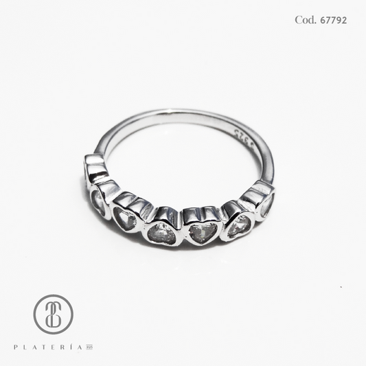 ANILLO RODINADO CORAZONES ZIRCON PLATA.925