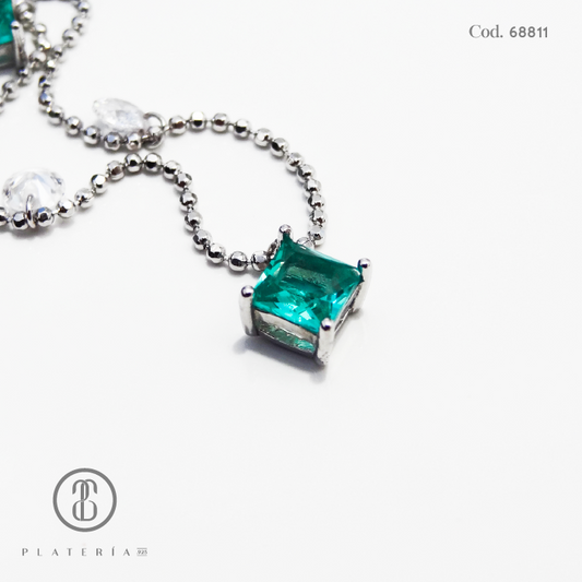 GARGANTILLA RODINADA ZIRCON VERDE PLATA.925