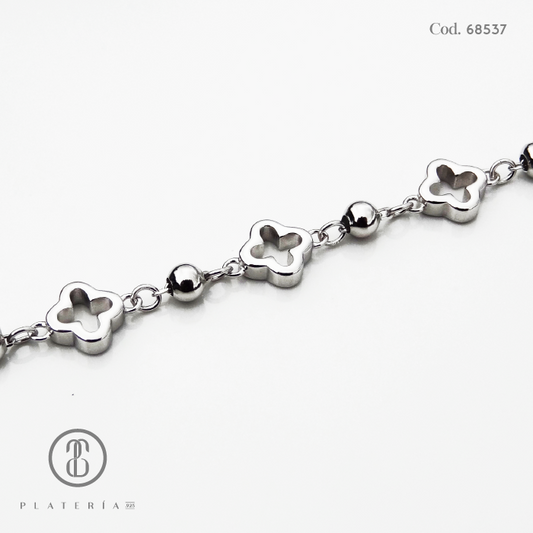 PULSERA RODINADA TREBOL 17*3CM PLATA.925