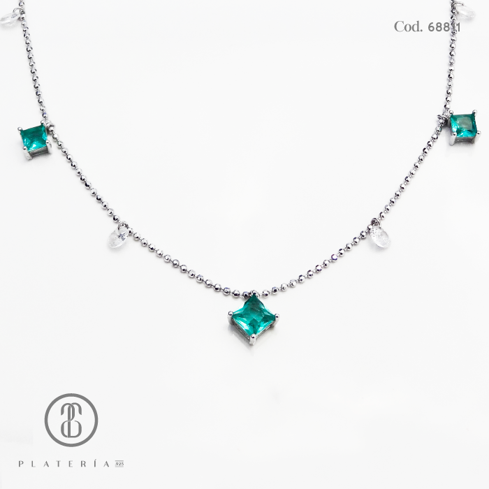 GARGANTILLA RODINADA ZIRCON VERDE PLATA.925