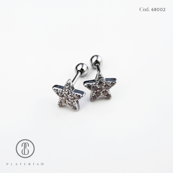 ARETE RODINADO ESTRELLA CIERRE BOLITA PLATA.925