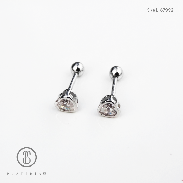 ARETE RODINADO CORAZON 4MM CIERRE BOLITA PLATA.925