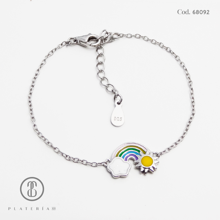 PULSERA RODINADA NIÑA 14*3CM ARCOIRIS PLATA.925